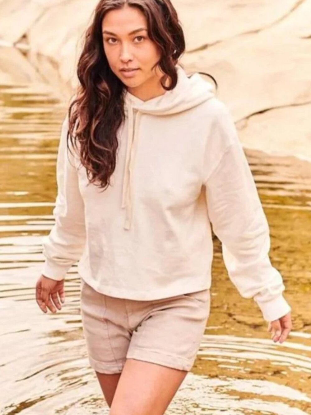 Jungmaven Hemp & Organic Cotton Ivory Sunkiss Cropped Hooded Sweater Hoodie
